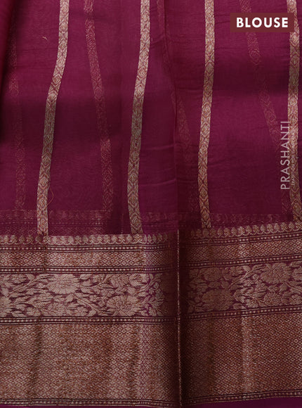 Banarasi organza saree sandal and purple with thread & zari woven buttas and long woven border