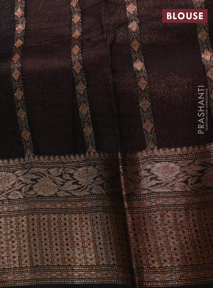 Banarasi organza saree sandal and maroon black with thread & zari woven buttas and long woven border