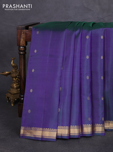 Pure kanchipuram silk saree dual shade of bluish green with zari woven buttas and small zari woven border