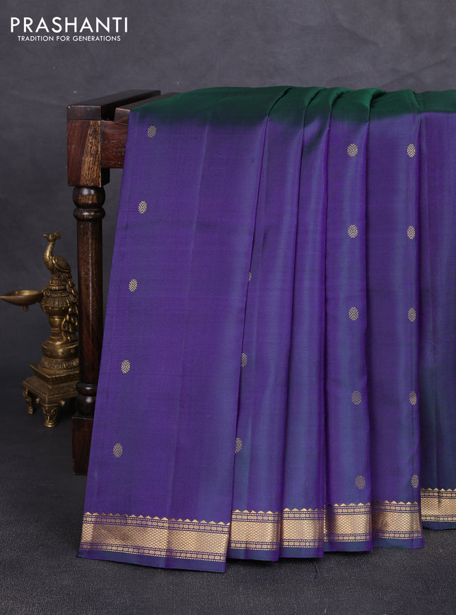 Pure kanchipuram silk saree dual shade of bluish green with zari woven buttas and small zari woven border