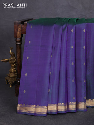 Pure kanchipuram silk saree dual shade of bluish green with zari woven buttas and small zari woven border