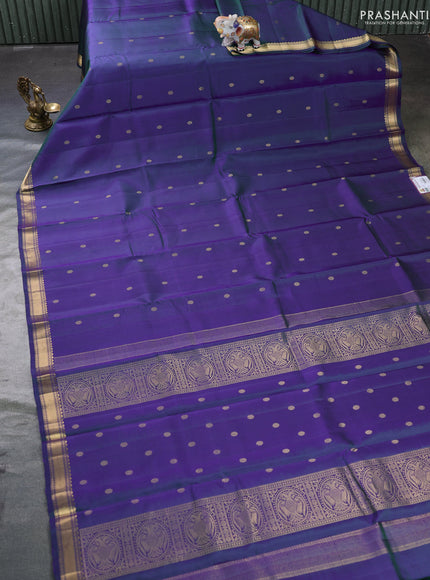 Pure kanchipuram silk saree dual shade of bluish green with zari woven buttas and small zari woven border
