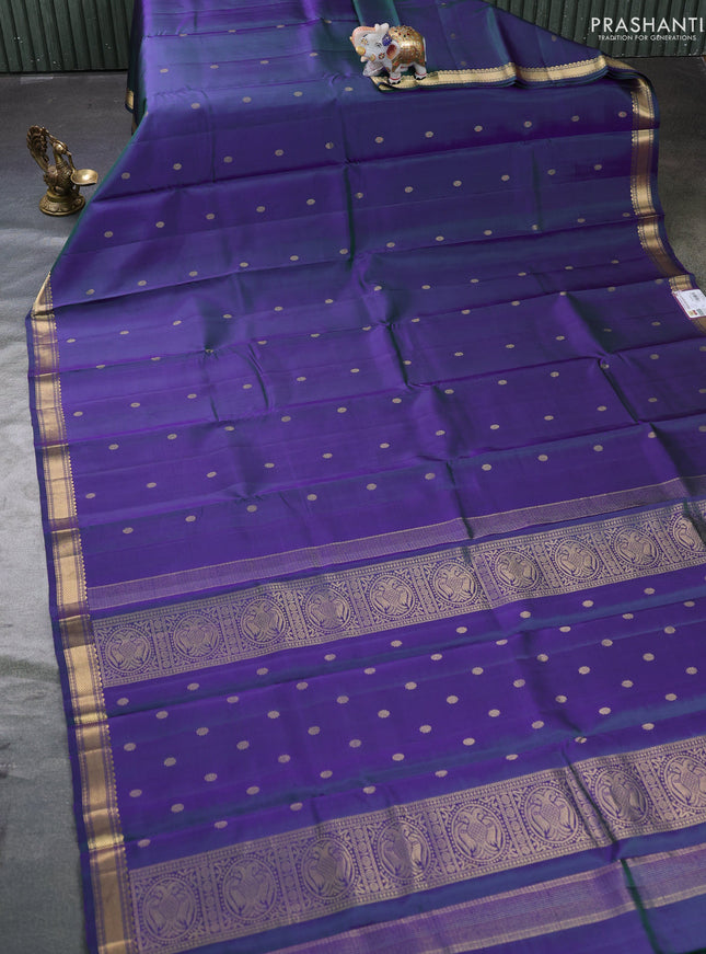 Pure kanchipuram silk saree dual shade of bluish green with zari woven buttas and small zari woven border
