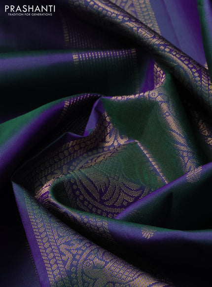 Pure kanchipuram silk saree dual shade of bluish green with zari woven buttas and small zari woven border