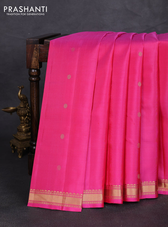 Pure kanchipuram silk saree pink with zari woven buttas and small zari woven border