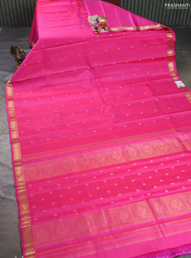 Pure kanchipuram silk saree pink with zari woven buttas and small zari woven border