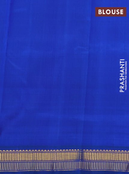 Pure kanchipuram silk saree blue and green shade with plain body and zari woven border