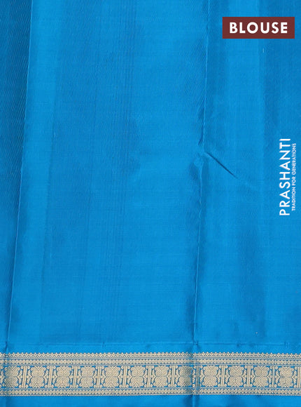 Pure kanchipuram silk saree deep wine and peacock blue with zari woven buttas and zari woven border