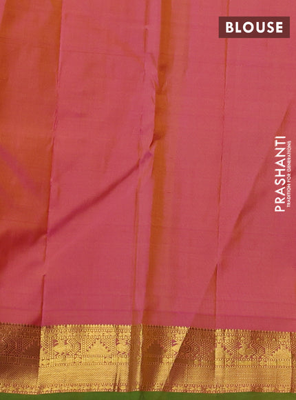 Pure kanchipuram silk saree yellow and pink shade with plain body and zari woven border