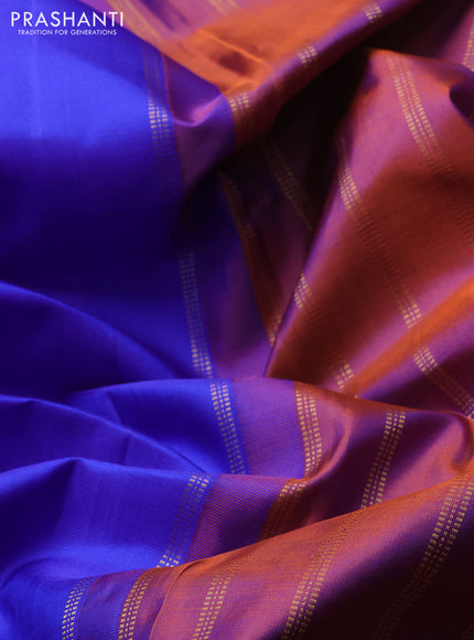Pure kanchipuram silk saree royal blue and orange with plain body and zari woven border