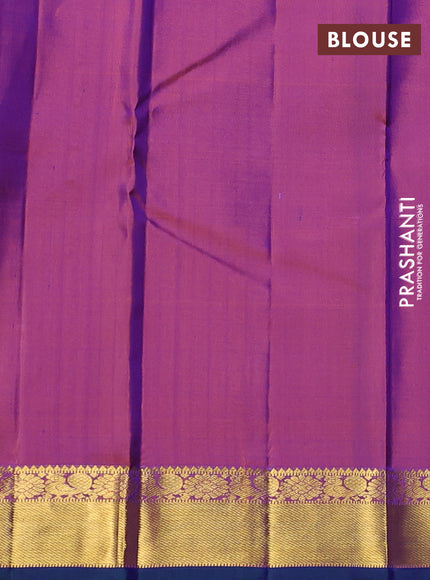 Pure kanchipuram silk saree royal blue and orange with plain body and zari woven border