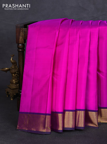 Pure kanchipuram silk saree candy pink and dark magenta pink with plain body and zari woven border