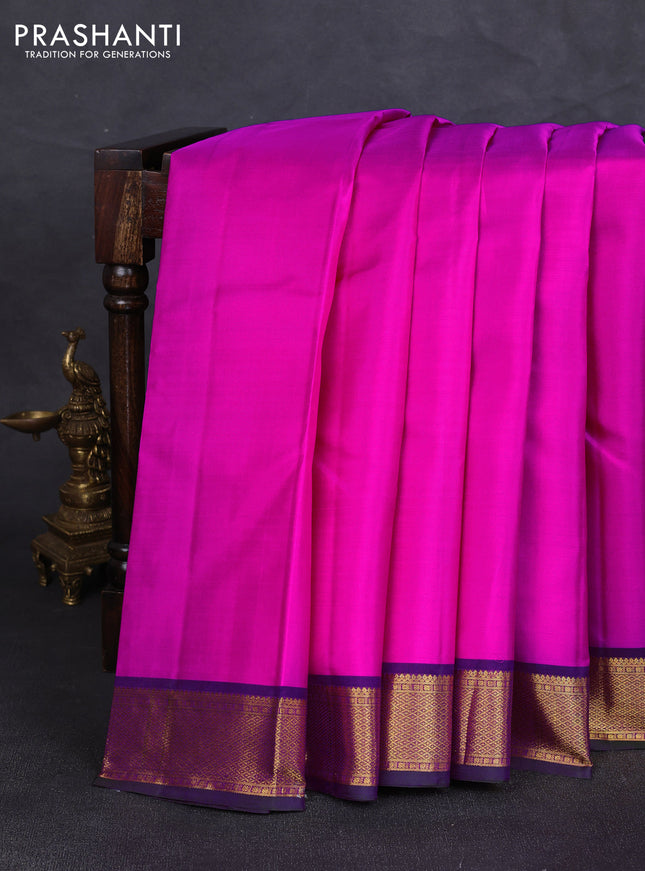 Pure kanchipuram silk saree candy pink and dark magenta pink with plain body and zari woven border