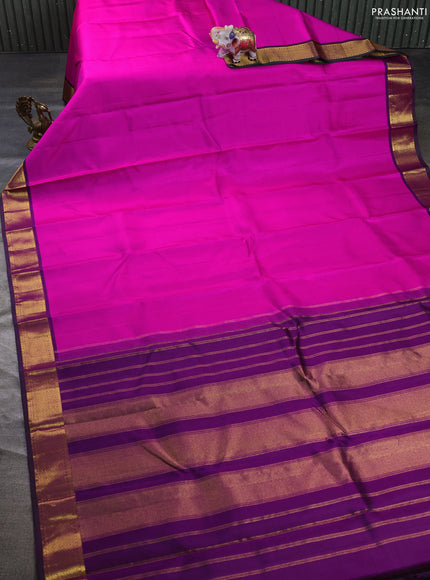 Pure kanchipuram silk saree candy pink and dark magenta pink with plain body and zari woven border
