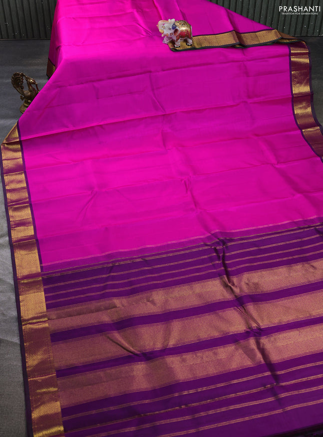 Pure kanchipuram silk saree candy pink and dark magenta pink with plain body and zari woven border