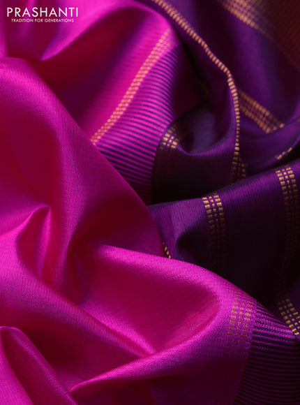Pure kanchipuram silk saree candy pink and dark magenta pink with plain body and zari woven border