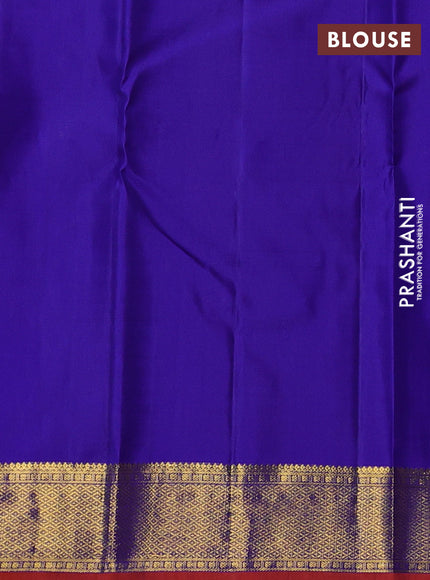 Pure kanchipuram silk saree dual shade of mustard and royal blue with plain body and zari woven border