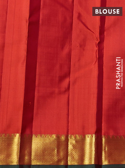Pure kanchipuram silk saree wine shade and rust shade with plain body and temple zari woven border