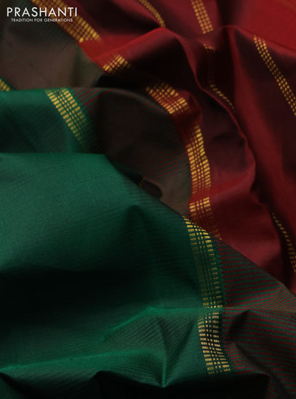 Pure kanchipuram silk saree green and maroon with plain body and zari woven border