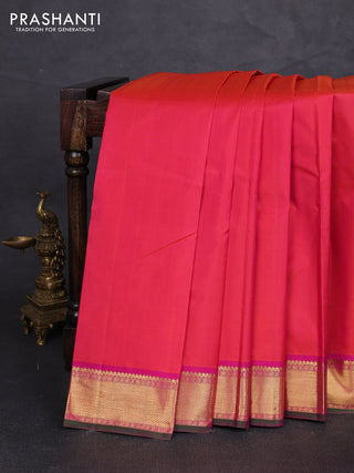 Pure kanchipuram silk saree dual shade of pink  and pink with plain body and zari woven border