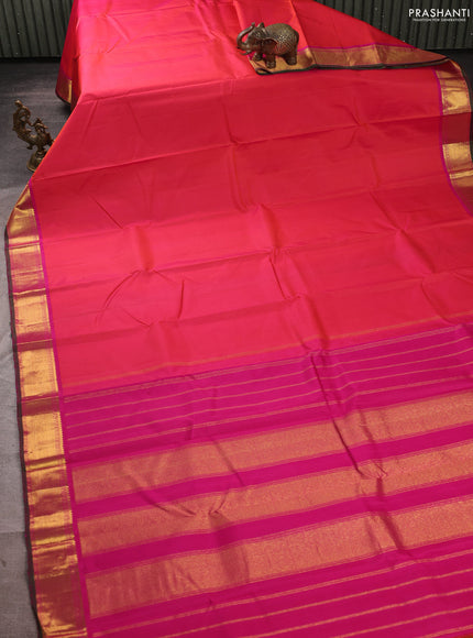 Pure kanchipuram silk saree dual shade of pink  and pink with plain body and zari woven border