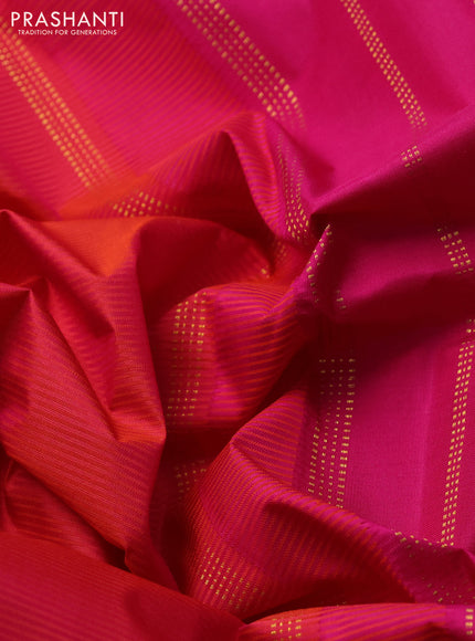 Pure kanchipuram silk saree dual shade of pink  and pink with plain body and zari woven border