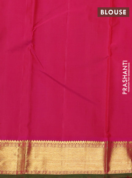 Pure kanchipuram silk saree mustard yellow and pink with plain body and zari woven border