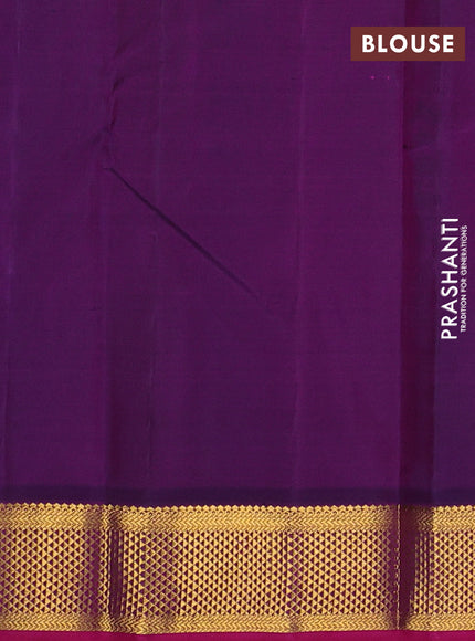 Pure kanchipuram silk saree dual shade of mustard and purple with plain body and zari woven border