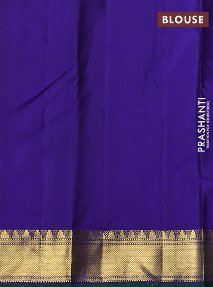 Pure kanchipuram silk saree bluish grey and blue with plain body and temple zari woven border