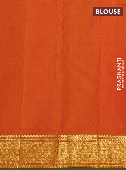 Pure kanchipuram silk saree pale yellow and orange with plain body and zari woven border
