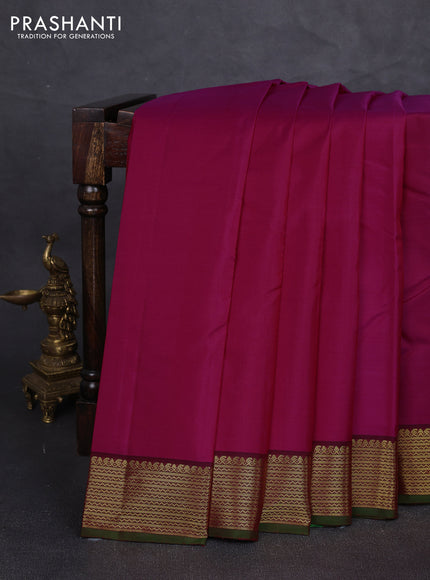 Pure kanchipuram silk saree pink and maroon with plain body and zari woven border