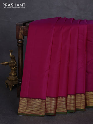 Pure kanchipuram silk saree pink and maroon with plain body and zari woven border
