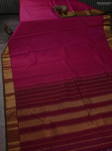 Pure kanchipuram silk saree pink and maroon with plain body and zari woven border