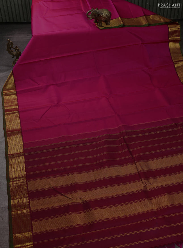 Pure kanchipuram silk saree pink and maroon with plain body and zari woven border