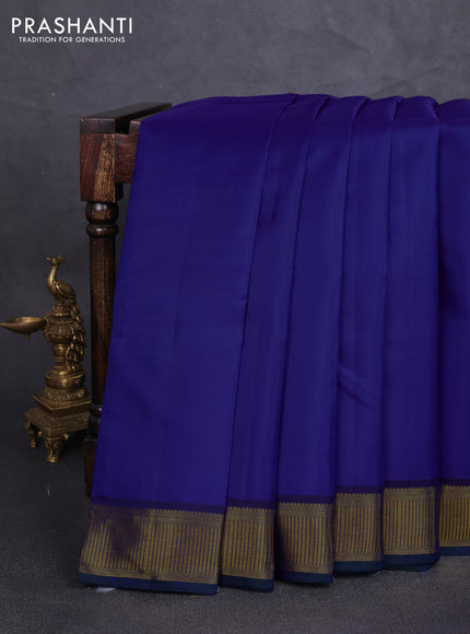 Pure kanchipuram silk saree royal blue with plain body and zari woven border