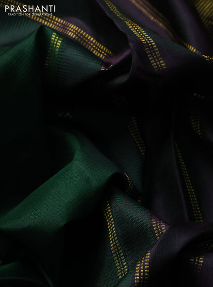 Pure kanchipuram silk saree bottle green with plain body and zari woven border