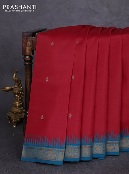 Pure kanchipuram silk saree red with thread woven buttas and ganga jamuna border