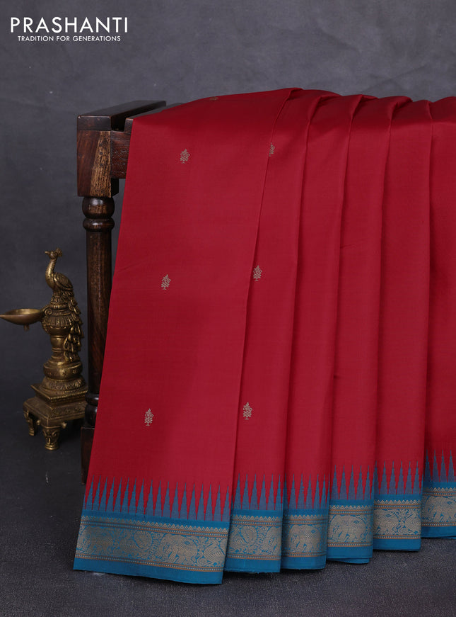 Pure kanchipuram silk saree red with thread woven buttas and ganga jamuna border