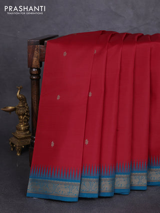 Pure kanchipuram silk saree red with thread woven buttas and ganga jamuna border