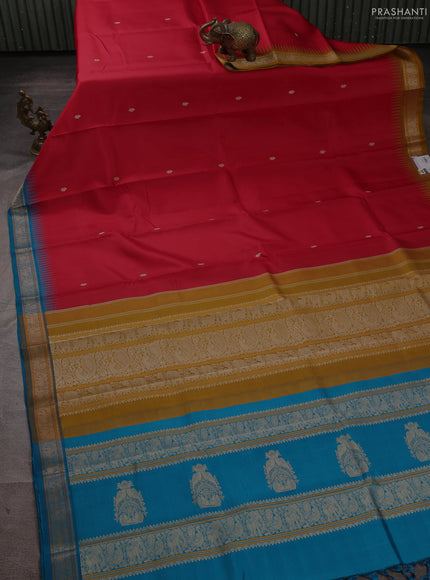 Pure kanchipuram silk saree red with thread woven buttas and ganga jamuna border