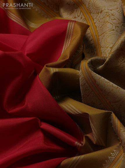 Pure kanchipuram silk saree red with thread woven buttas and ganga jamuna border