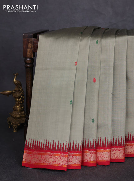Pure kanchipuram silk saree grey with thread woven buttas and ganga jamuna border