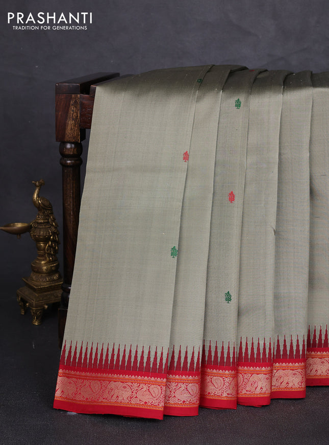 Pure kanchipuram silk saree grey with thread woven buttas and ganga jamuna border