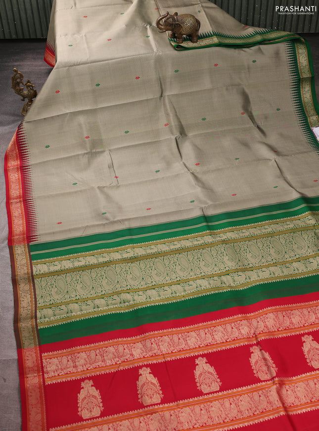 Pure kanchipuram silk saree grey with thread woven buttas and ganga jamuna border
