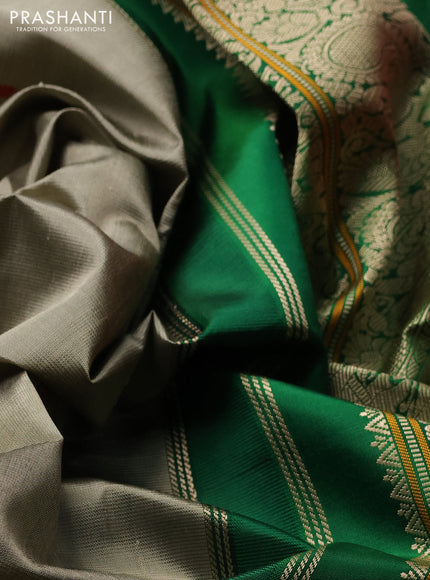 Pure kanchipuram silk saree grey with thread woven buttas and ganga jamuna border