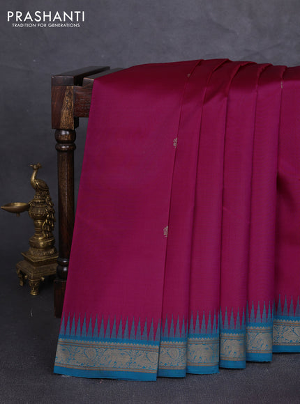 Pure kanchipuram silk saree dark pink with thread woven buttas and ganga jamuna border