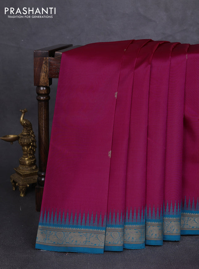 Pure kanchipuram silk saree dark pink with thread woven buttas and ganga jamuna border