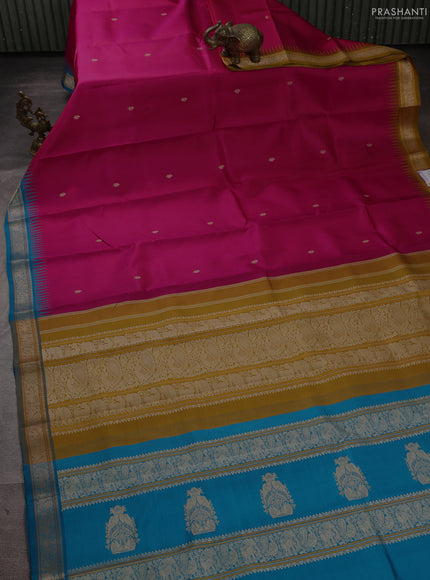 Pure kanchipuram silk saree dark pink with thread woven buttas and ganga jamuna border