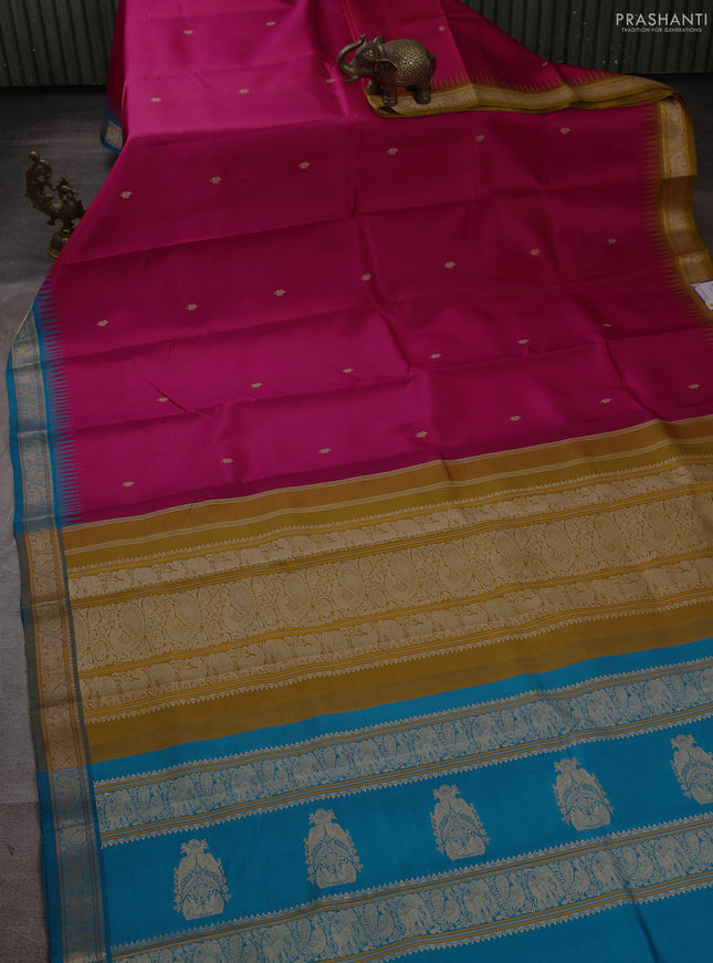 Pure kanchipuram silk saree dark pink with thread woven buttas and ganga jamuna border