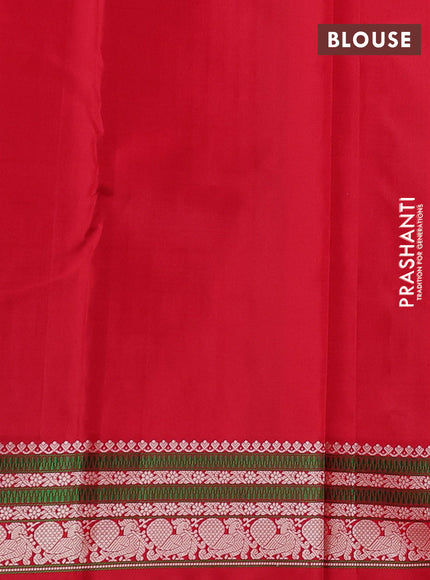 Pure kanchipuram silk saree green and red with allover checks & buttas and temple design thread woven border